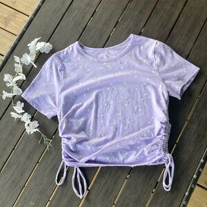 Hollister Lavender Floral Tee Crop Top (L)